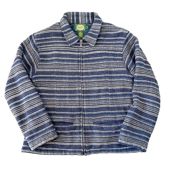 Cabela’s Jacket Women’s Size Large Blue Stripe Full Zip Collar Pockets Fall - Picture 1 of 9